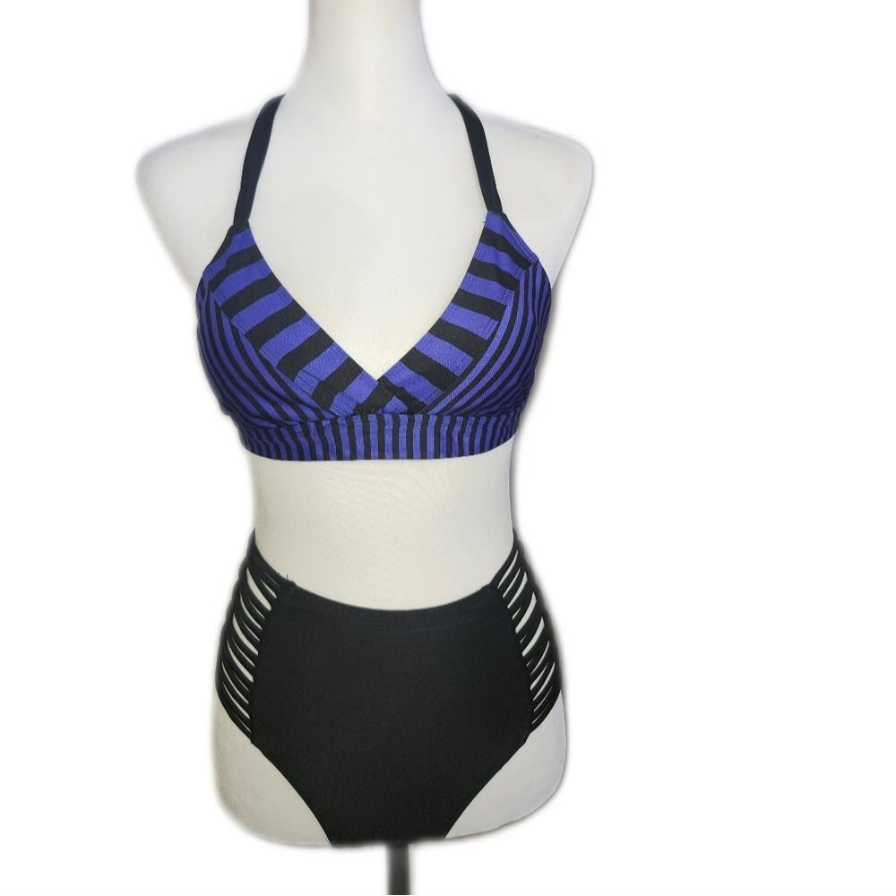Mossimo Supply Co. Blue and Black Striped Bikini, S/M